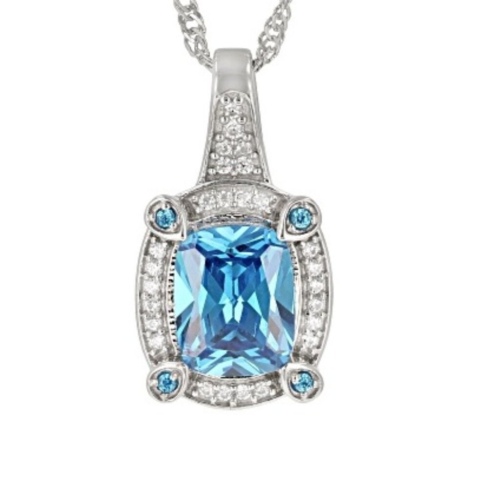 NIB JTV Bella Luce Esotica Blue & White CZ Pendant Necklace 5.44ctw